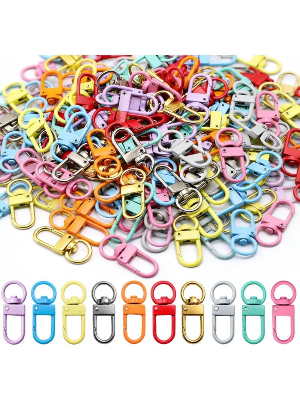 100PCS Colorful Keychain Clips - Metal Lobster Claw Clasps & 360° Swivel Hooks